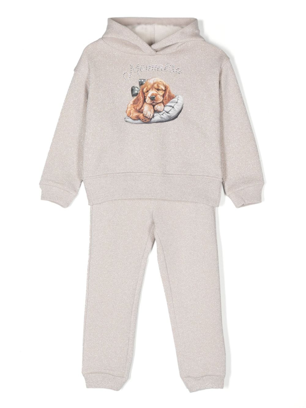 Monnalisa lurex-detail dog-print tracksuit - Neutrals von Monnalisa