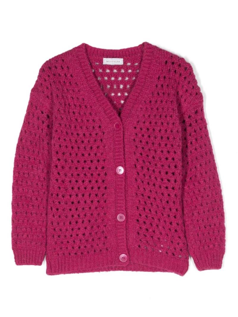 Monnalisa open-knit patch-detail cardigan - Pink von Monnalisa