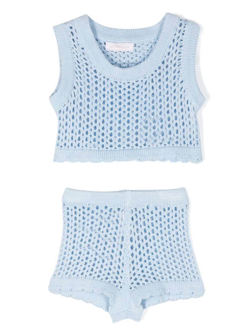 Monnalisa open-knit scallop-hem shorts set - Blue von Monnalisa