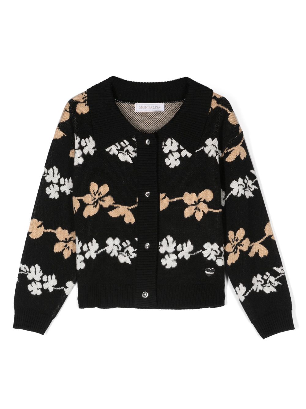 Monnalisa patterned floral-print fine-knit cardigan - Black von Monnalisa