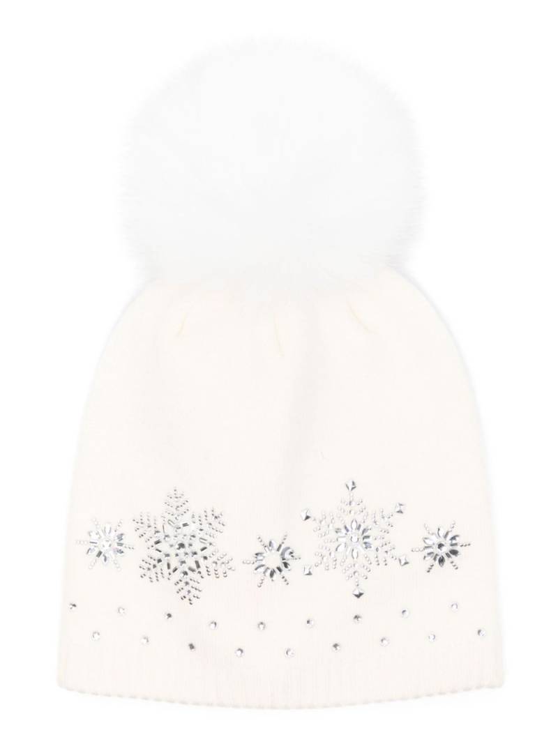 Monnalisa pompom knitted beanie - White von Monnalisa