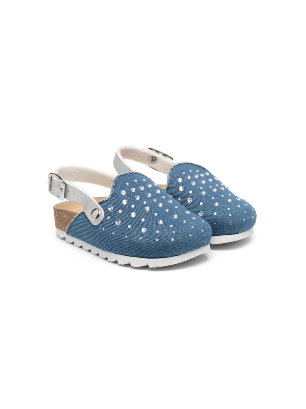 Monnalisa rhinestone-embellished denim sandals - Blue von Monnalisa