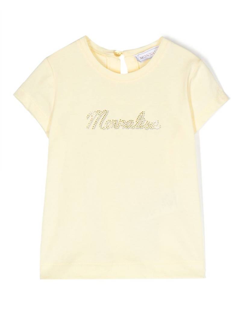 Monnalisa rhinestone logo T-shirt - Yellow von Monnalisa