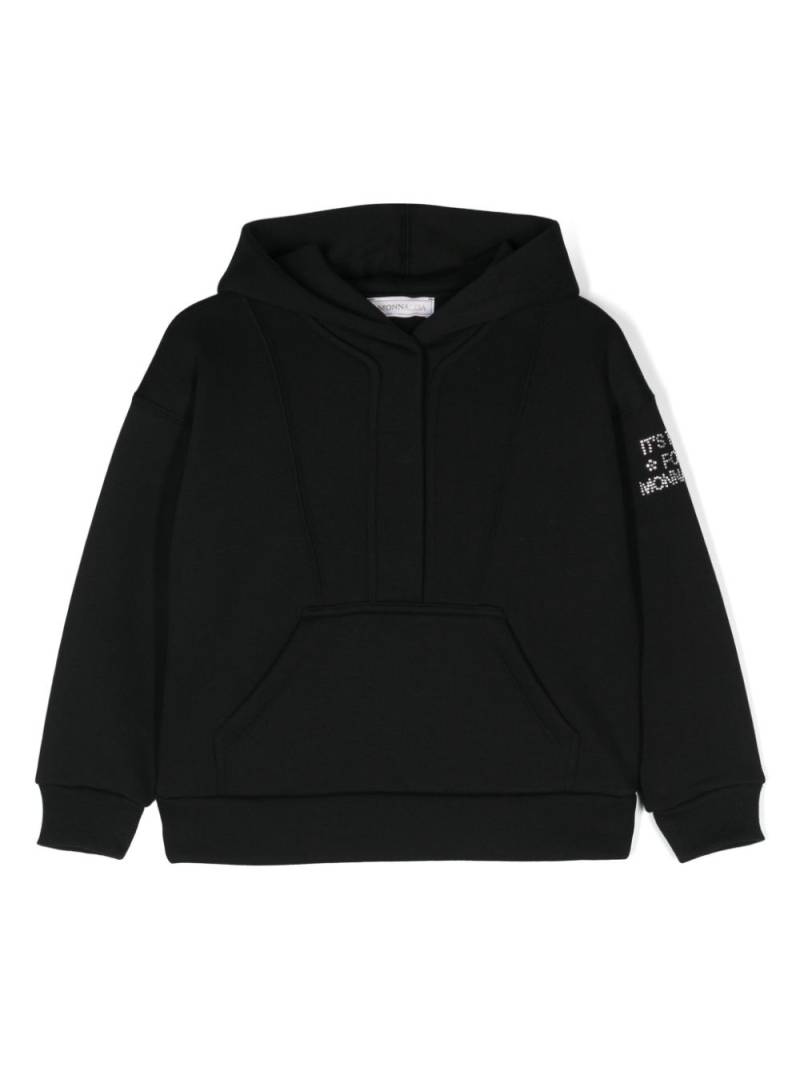 Monnalisa rhinestone-logo seamed hoodie - Black von Monnalisa