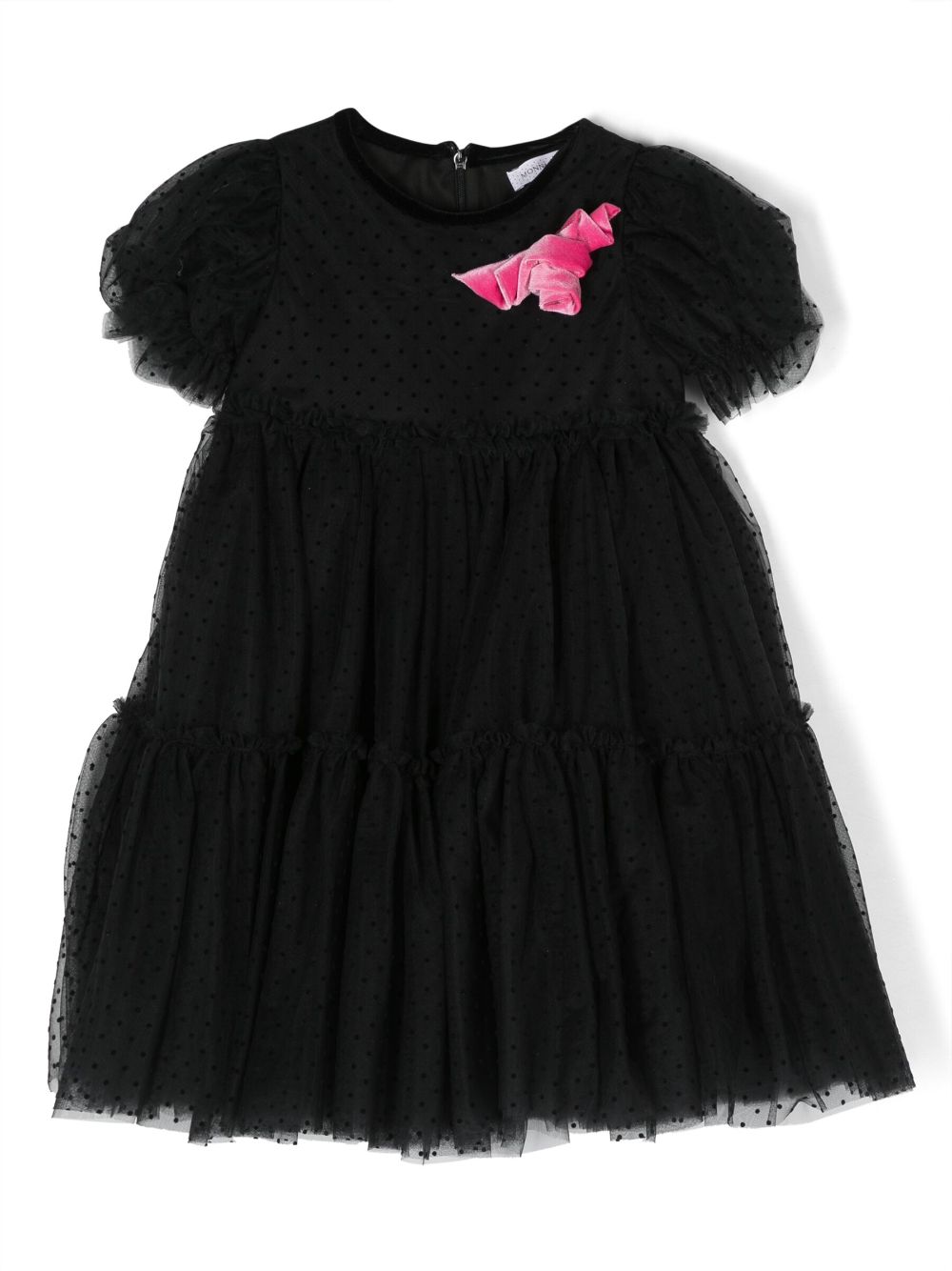 Monnalisa rose-appliqué tulle dress - Black von Monnalisa