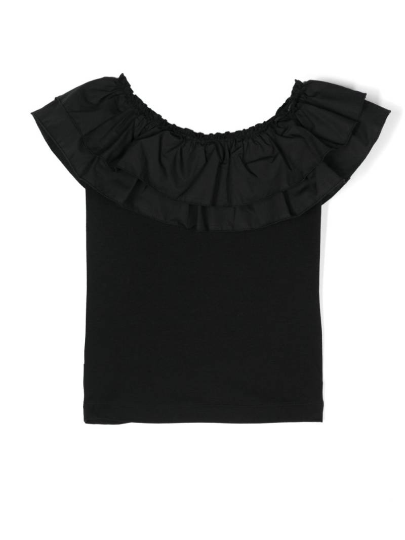 Monnalisa ruffle-trimmed cotton top - Black von Monnalisa