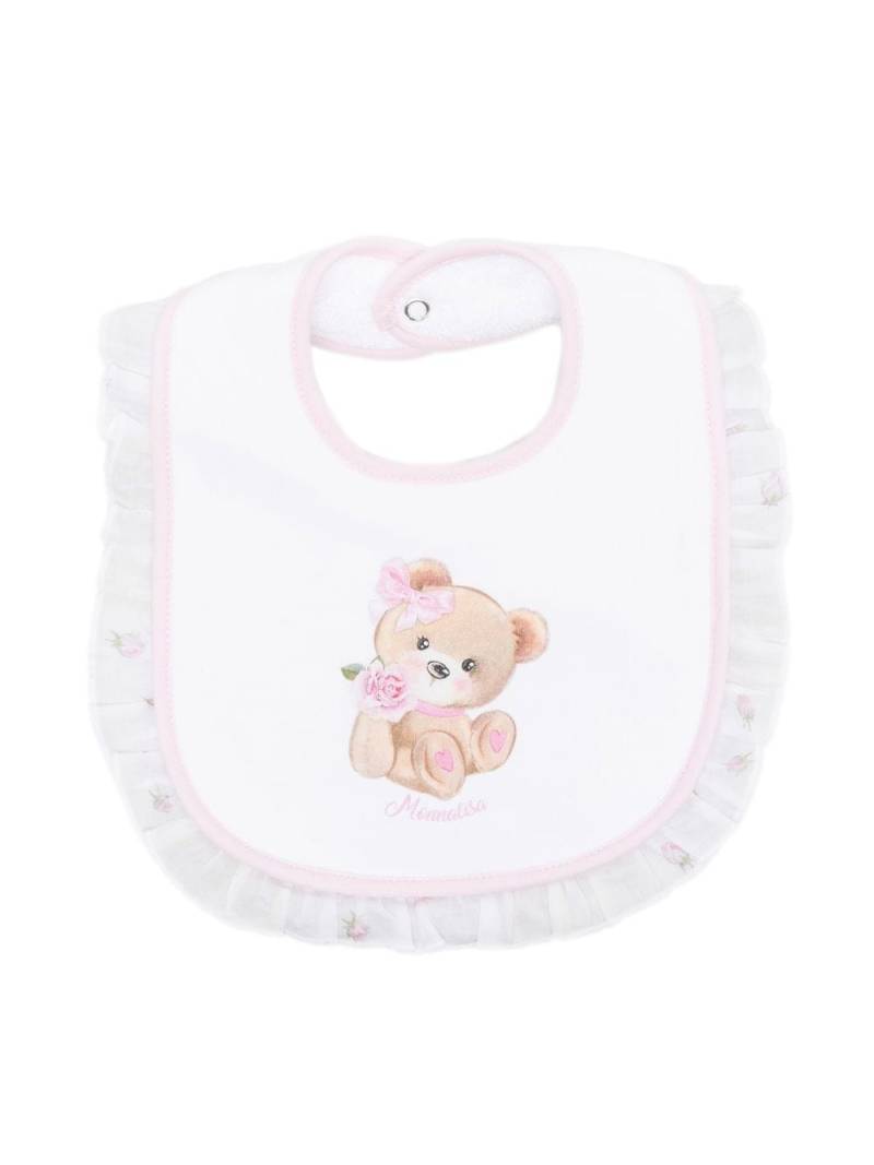 Monnalisa ruffled-trim bear-print bib - White von Monnalisa