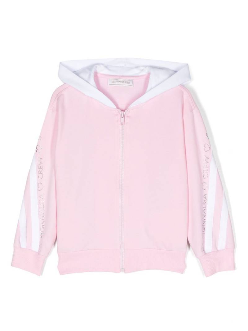 Monnalisa side-stripe rhinestone embellished hoodie - Pink von Monnalisa