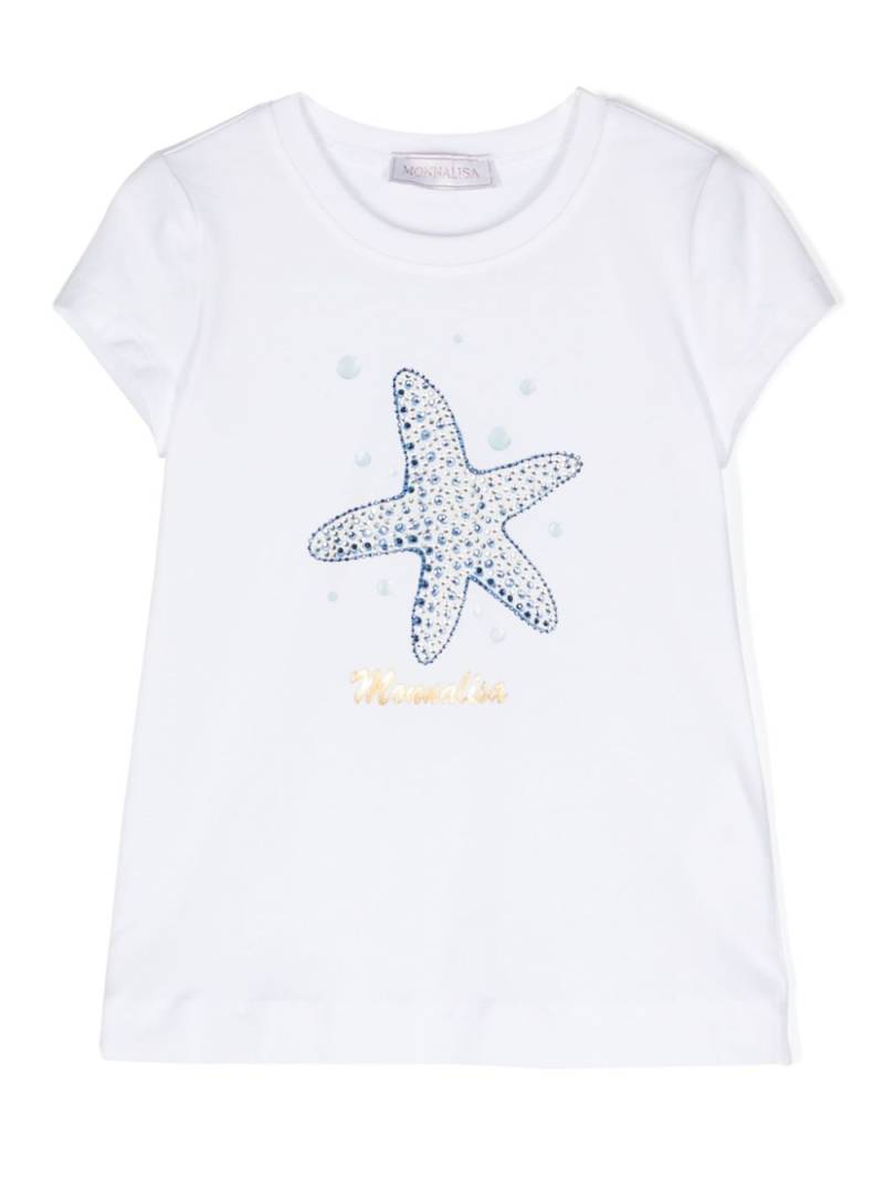 Monnalisa star-print crystal-embellished T-shirt - White von Monnalisa