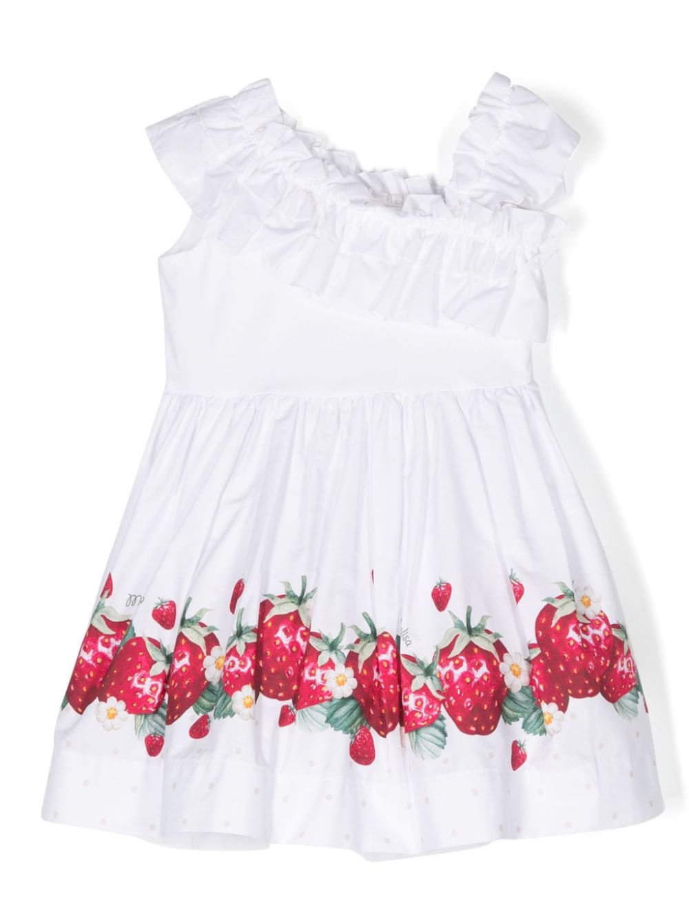 Monnalisa strawberry-print ruffled asymmetric dress - White von Monnalisa