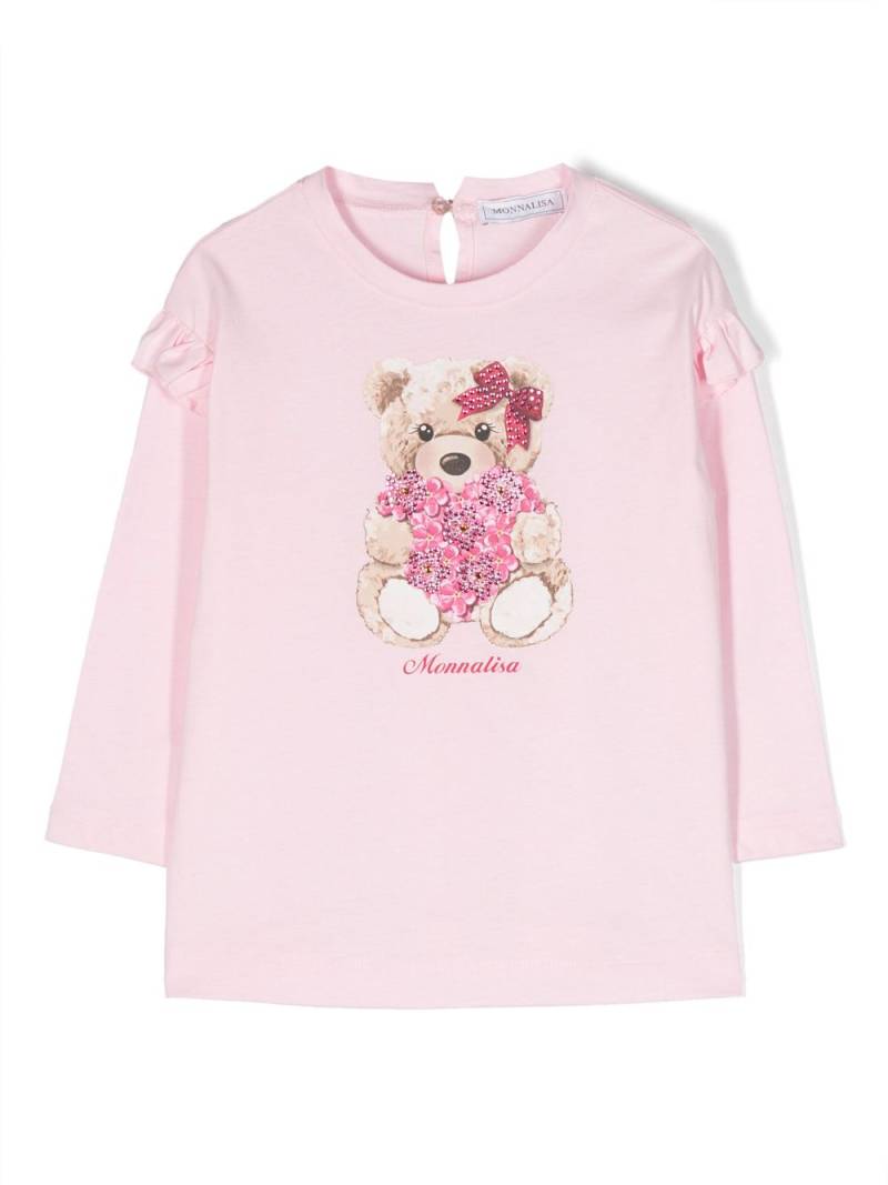 Monnalisa teddy bear-print cotton T-shirt - Pink von Monnalisa