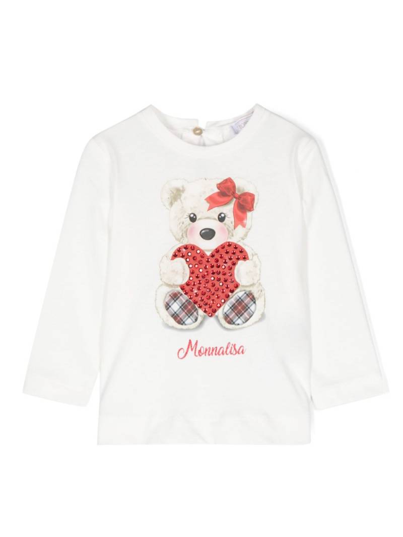 Monnalisa teddy bear-print cotton T-shirt - White von Monnalisa