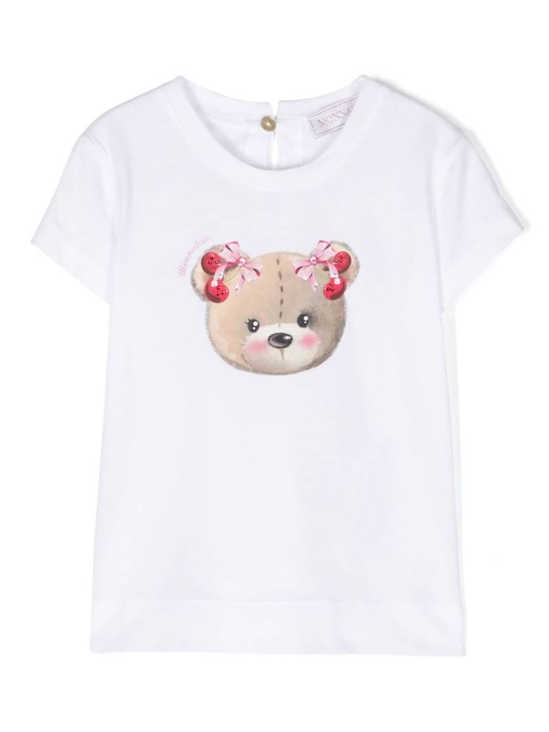 Monnalisa teddy bear-print cotton T-shirt - White von Monnalisa