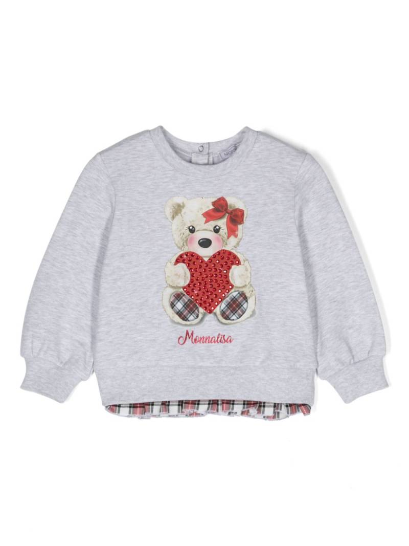 Monnalisa teddy bear-print cotton sweatshirt - Grey von Monnalisa