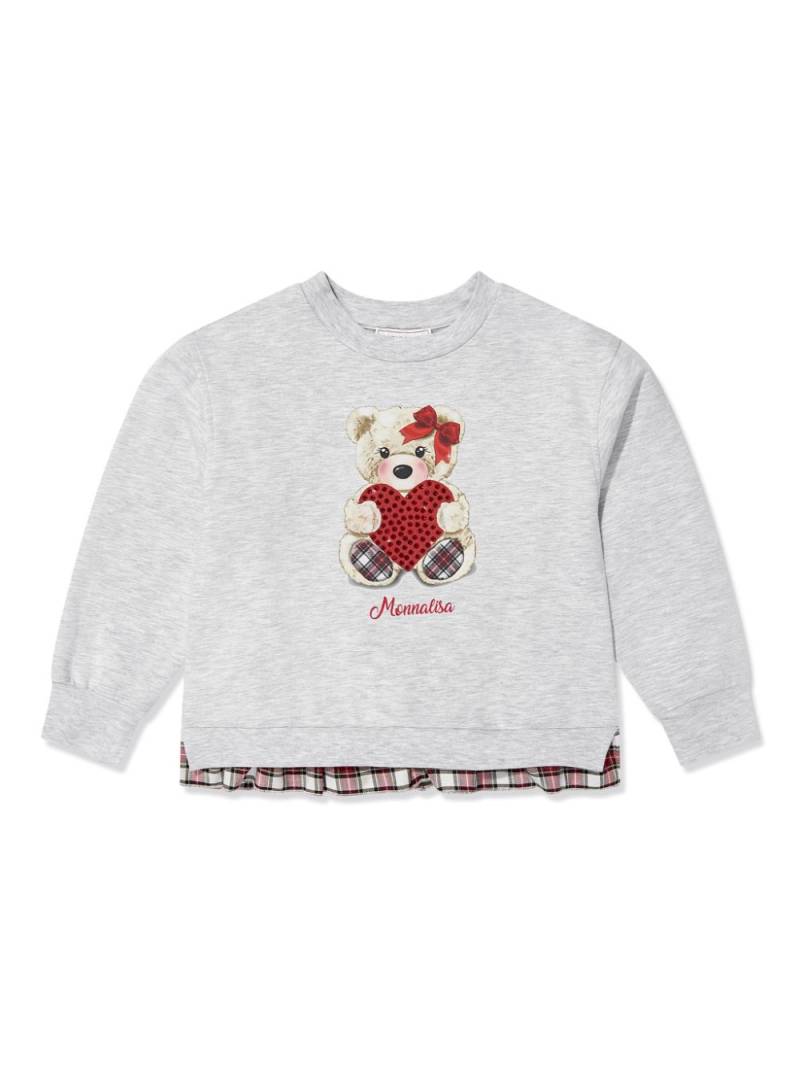 Monnalisa teddy bear-print sweater - Grey von Monnalisa