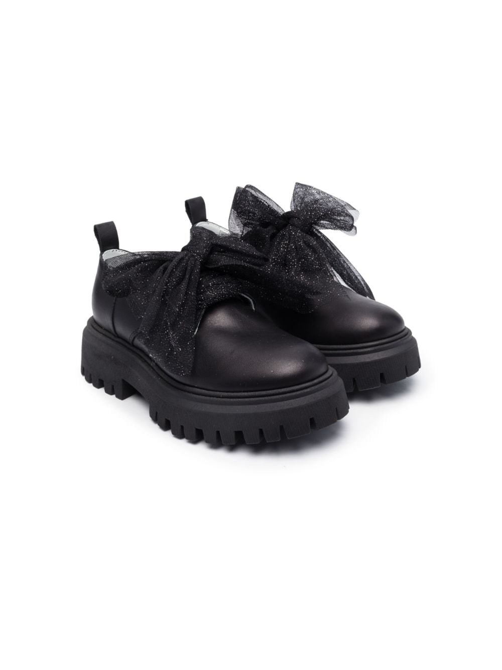 Monnalisa tulle-bow leather loafers - Black von Monnalisa