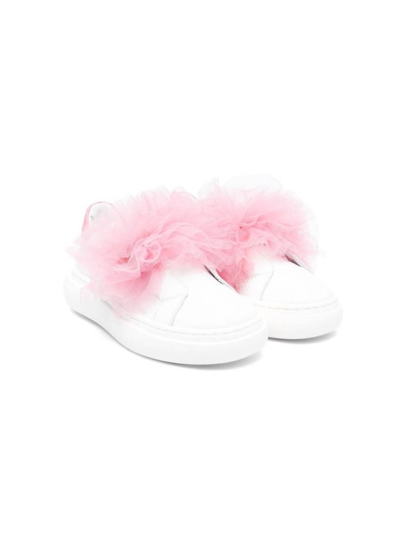 Monnalisa tulle-inserts leather sneakers - White von Monnalisa