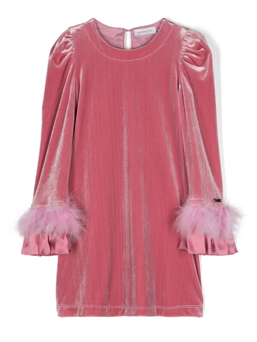 Monnalisa velvet-effect feather-detail dress - Pink von Monnalisa