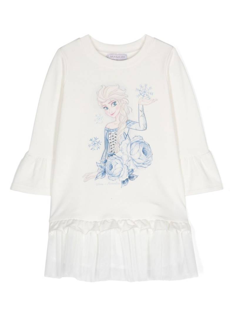 Monnalisa x Disney illustration-print tiered dress - White von Monnalisa