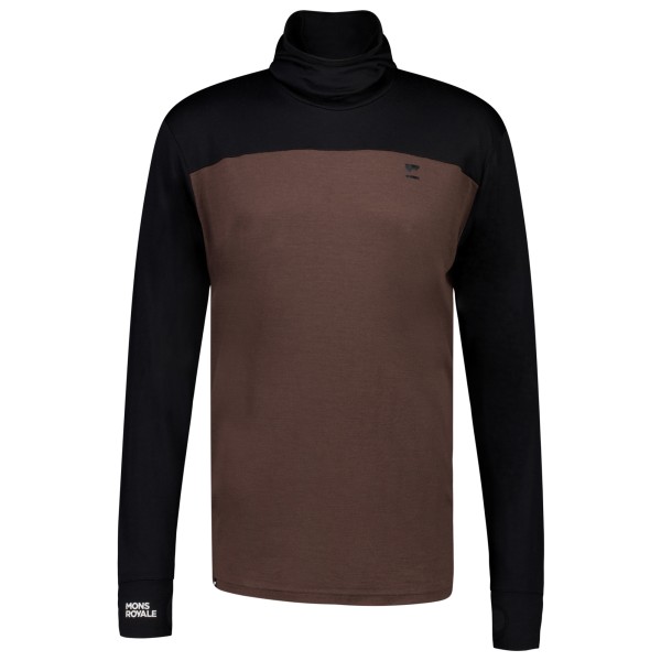 Mons Royale - Yotei Powder Hood L/S - Merinoshirt Gr M;S;XL braun/schwarz von Mons Royale