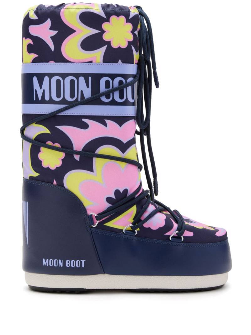 Moon Boot Icon flower print padded boots - Blue von Moon Boot