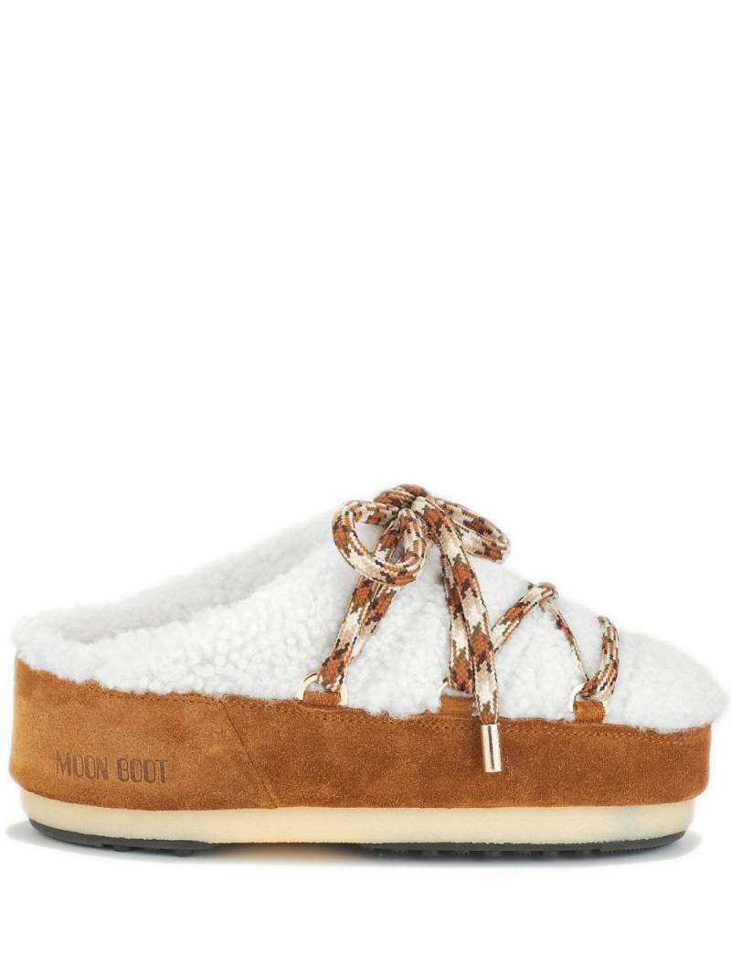 Moon Boot faux-shearling lace-up mules - White von Moon Boot