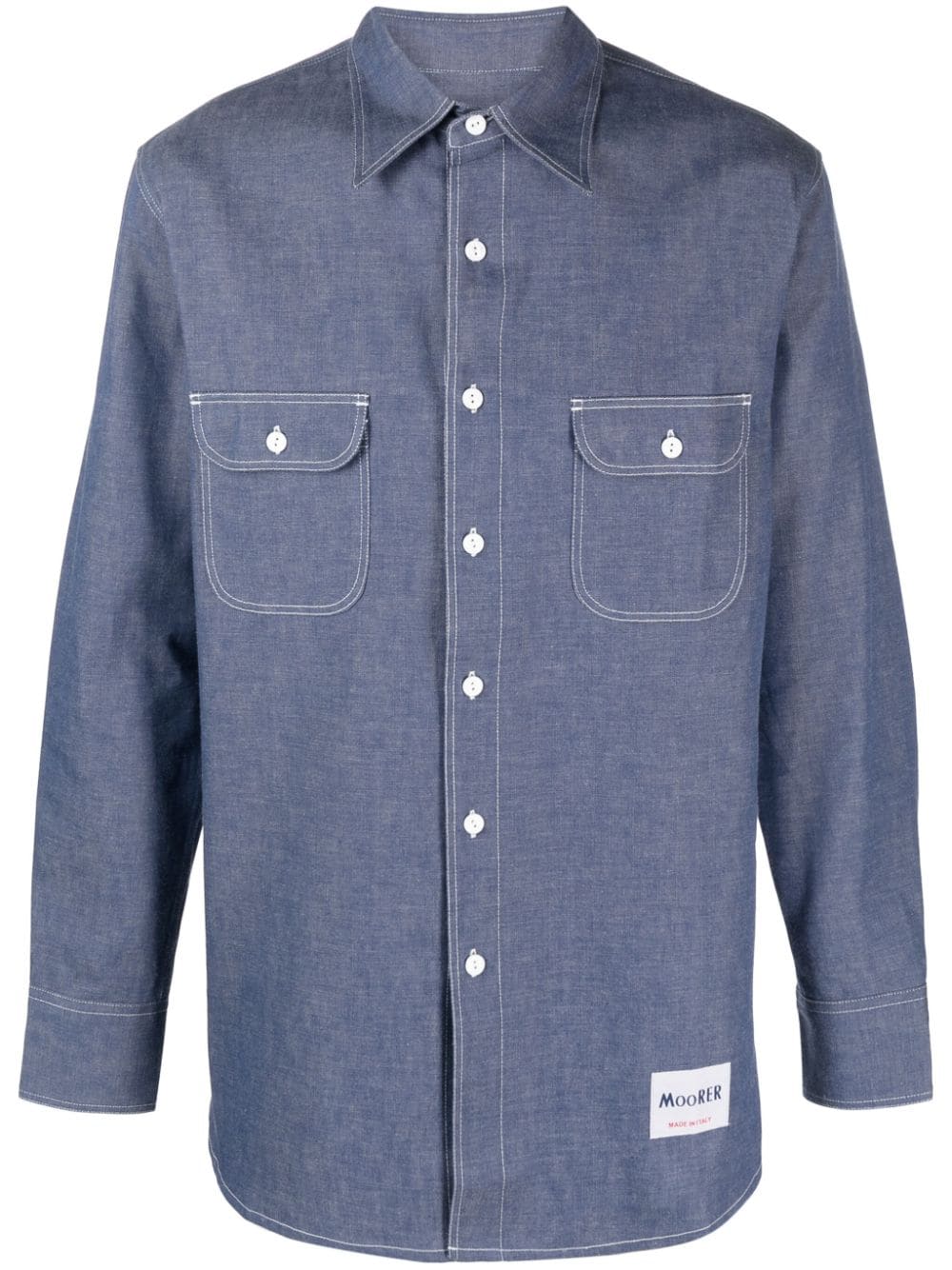 Moorer logo-patch cotton shirt - Blue von Moorer