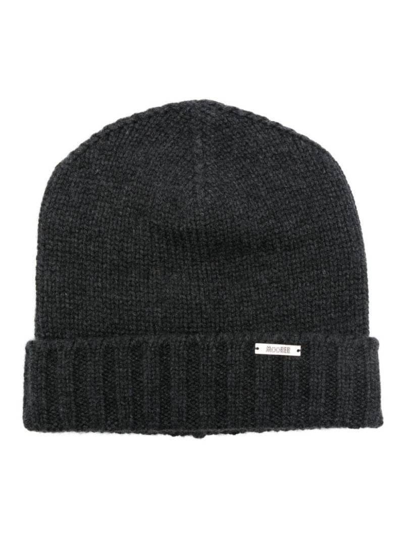 Moorer logo plaque cashmere beanie - Grey von Moorer