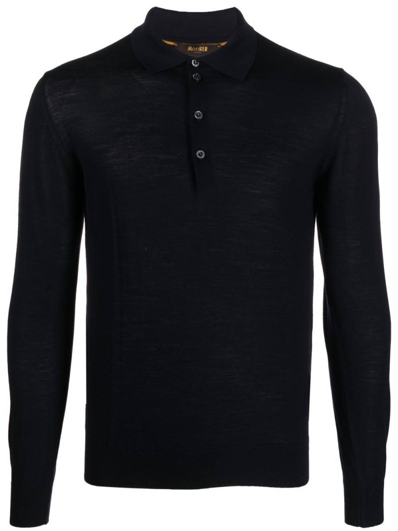 Moorer long-sleeve wool polo shirt - Blue von Moorer