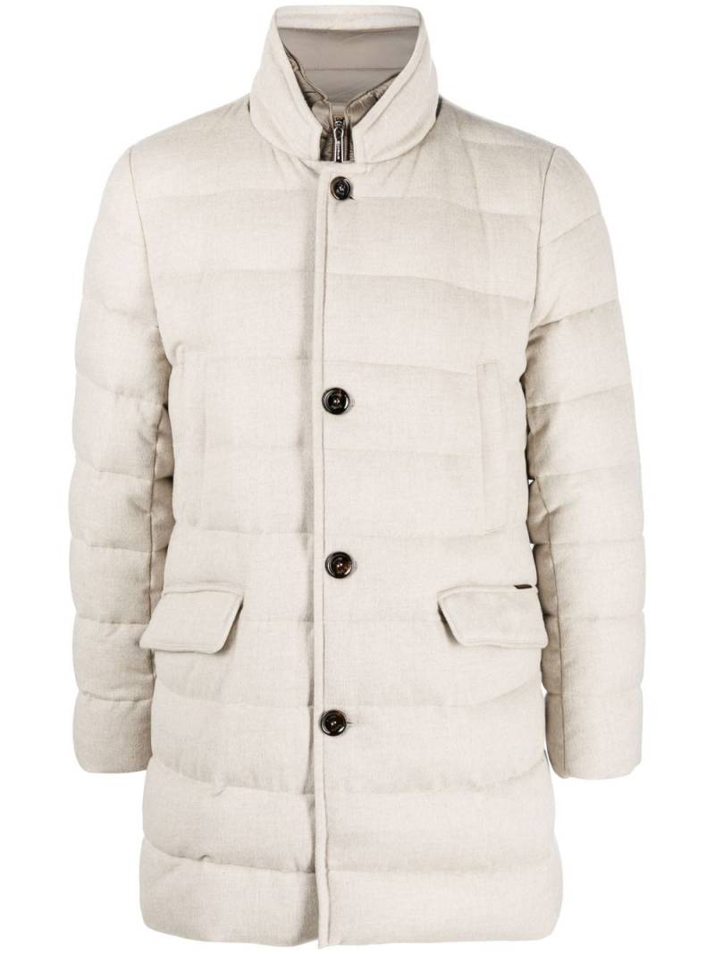 Moorer quilted-finish buttoned-up coat - Neutrals von Moorer