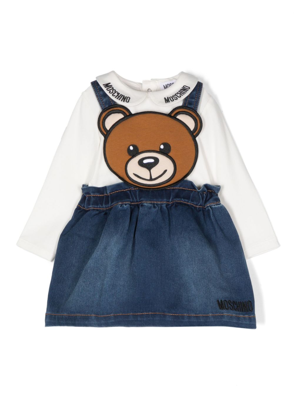 Moschino Kids Teddy Bear-appliqué skirt overalls - Blue von Moschino Kids