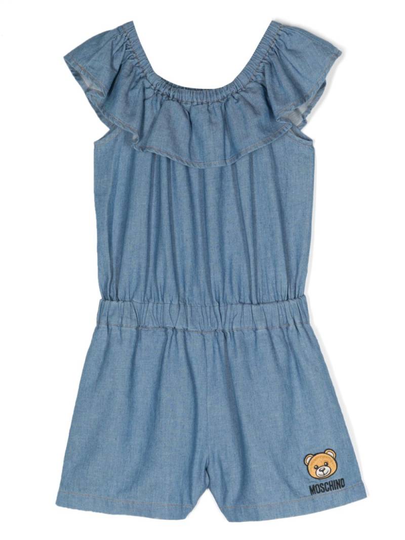 Moschino Kids Teddy Bear-embroidered playsuit - Blue von Moschino Kids