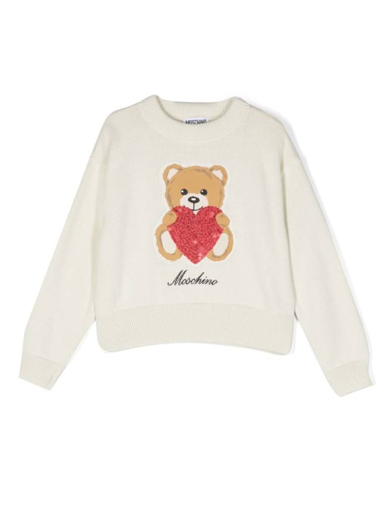 Moschino Kids Teddy Bear-embroidered ribbed-knit jumper - White von Moschino Kids