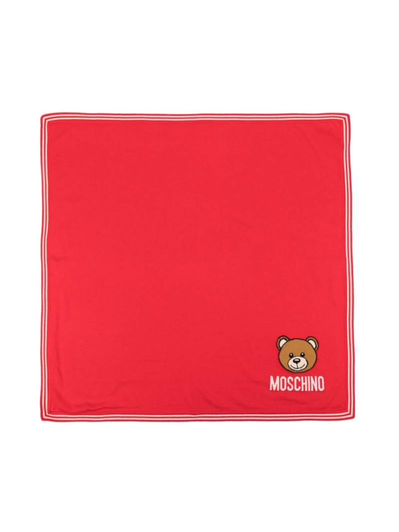 Moschino Kids Teddy Bear-intarsia blanket - Red von Moschino Kids