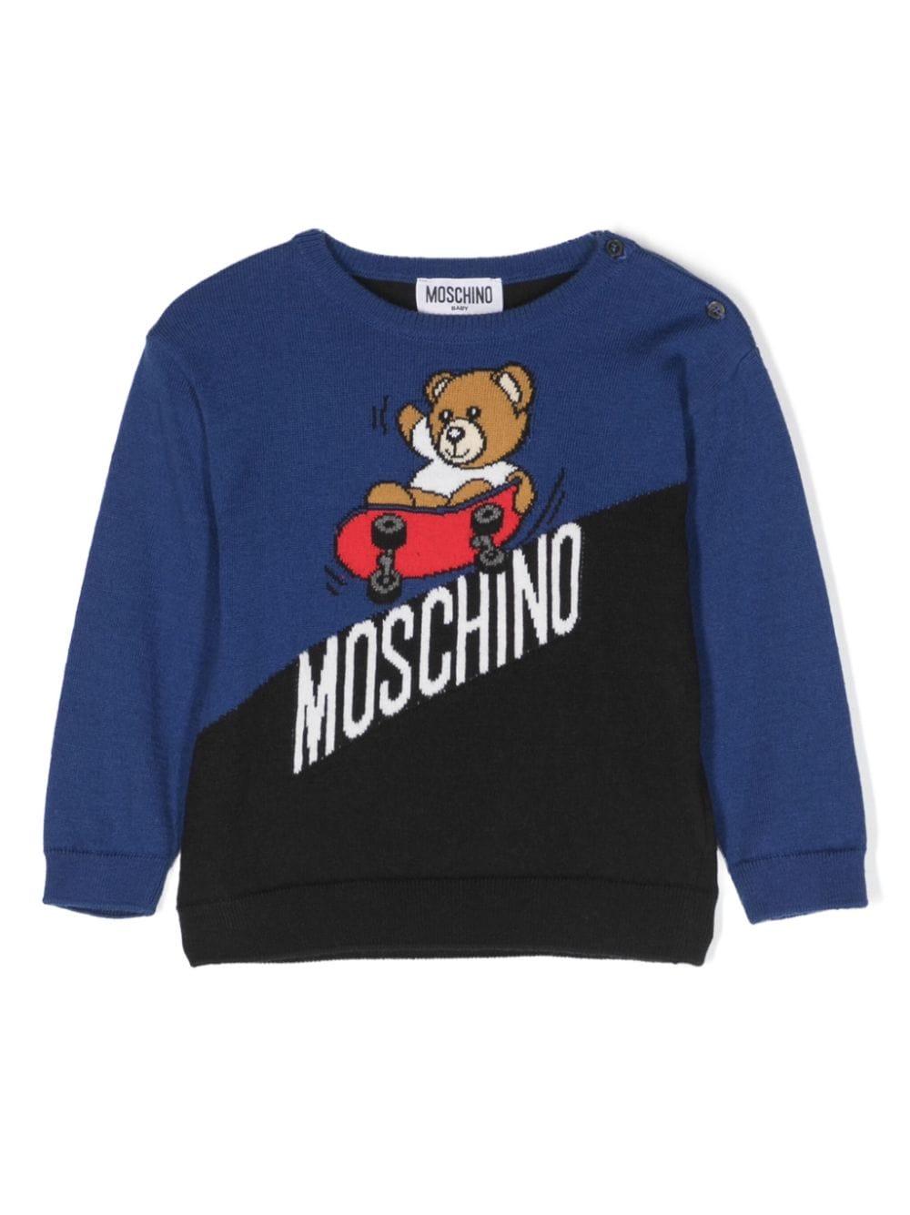 Moschino Kids Teddy Bear intarsia-knit jumper - Blue von Moschino Kids
