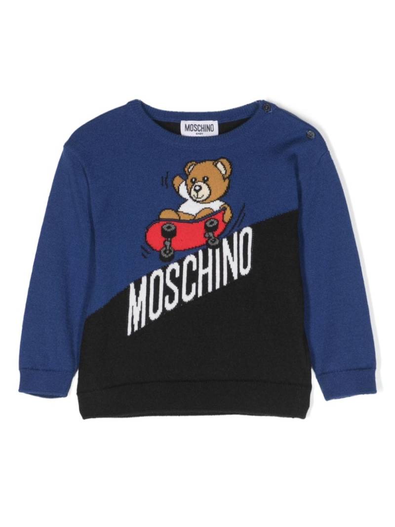 Moschino Kids Teddy Bear intarsia-knit jumper - Blue von Moschino Kids