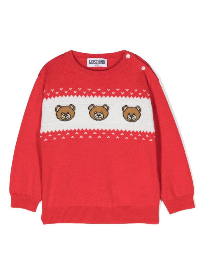 Moschino Kids Teddy Bear intarsia-knit jumper - Red von Moschino Kids