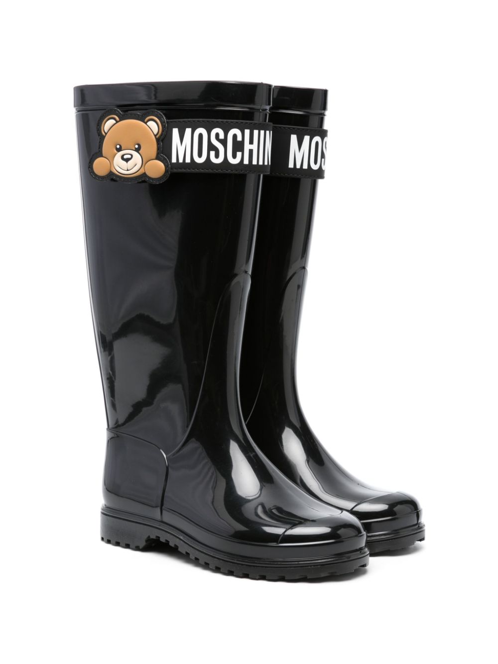 Moschino Kids Teddy Bear logo-patch wellies - Black von Moschino Kids