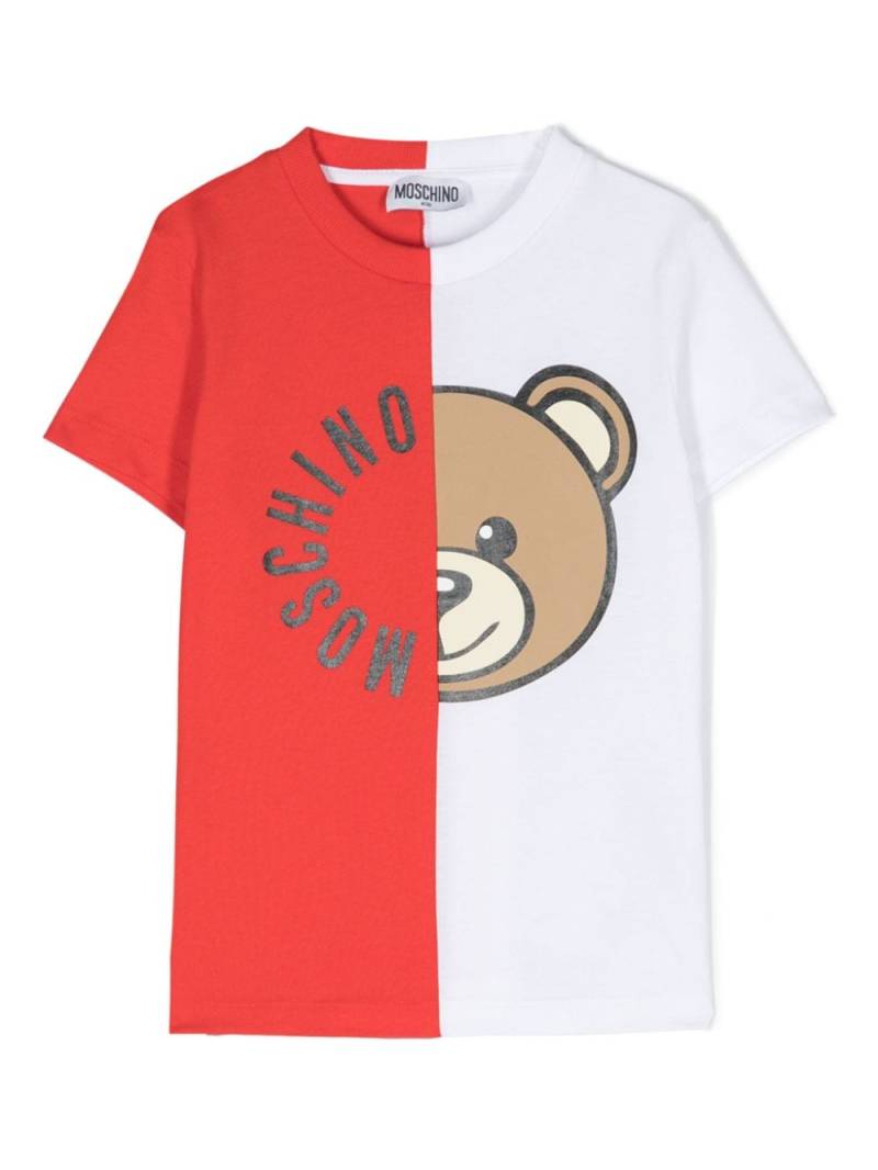 Moschino Kids Teddy Bear logo-print colour-block T-shirt - Red von Moschino Kids