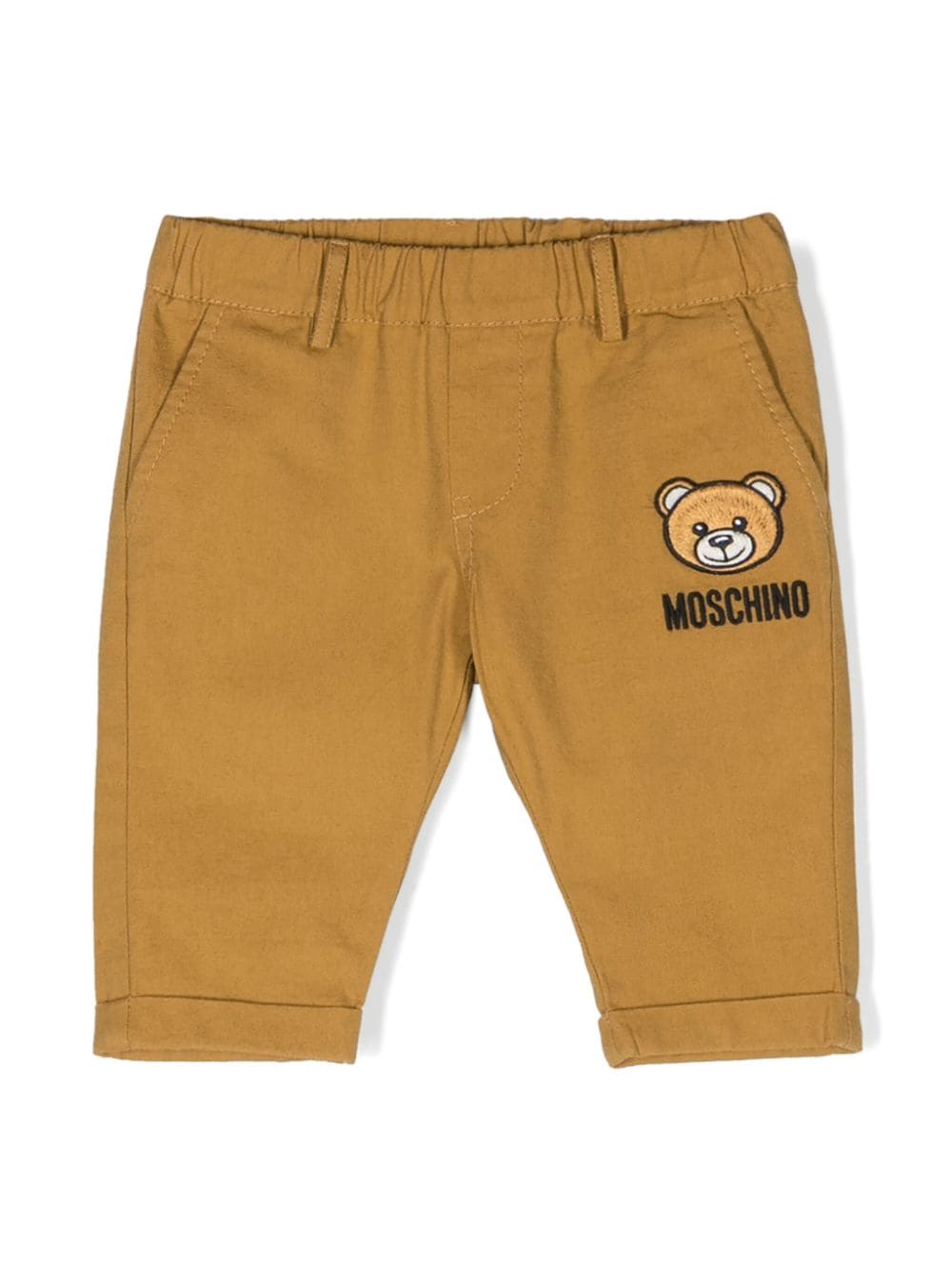 Moschino Kids Teddy Bear-patch mid-rise chino trousers - Brown von Moschino Kids