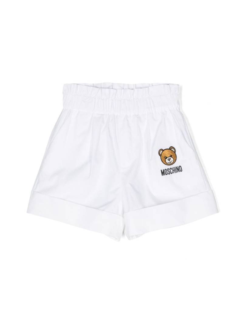 Moschino Kids Teddy Bear-patch poplin shorts - White von Moschino Kids