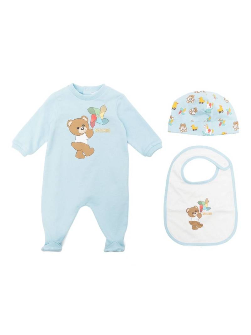 Moschino Kids Teddy Bear-print babygrow set (set of three) - Blue von Moschino Kids