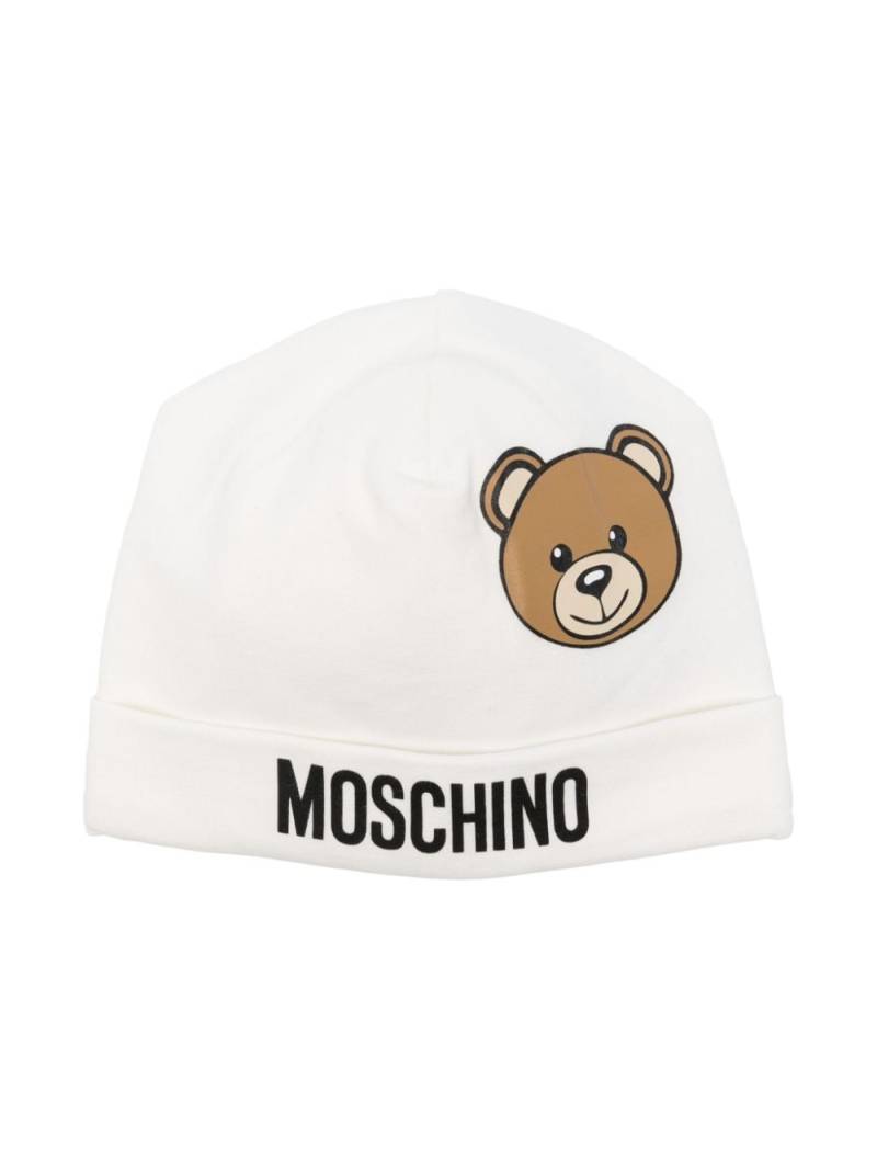 Moschino Kids Teddy Bear-print beanie - White von Moschino Kids