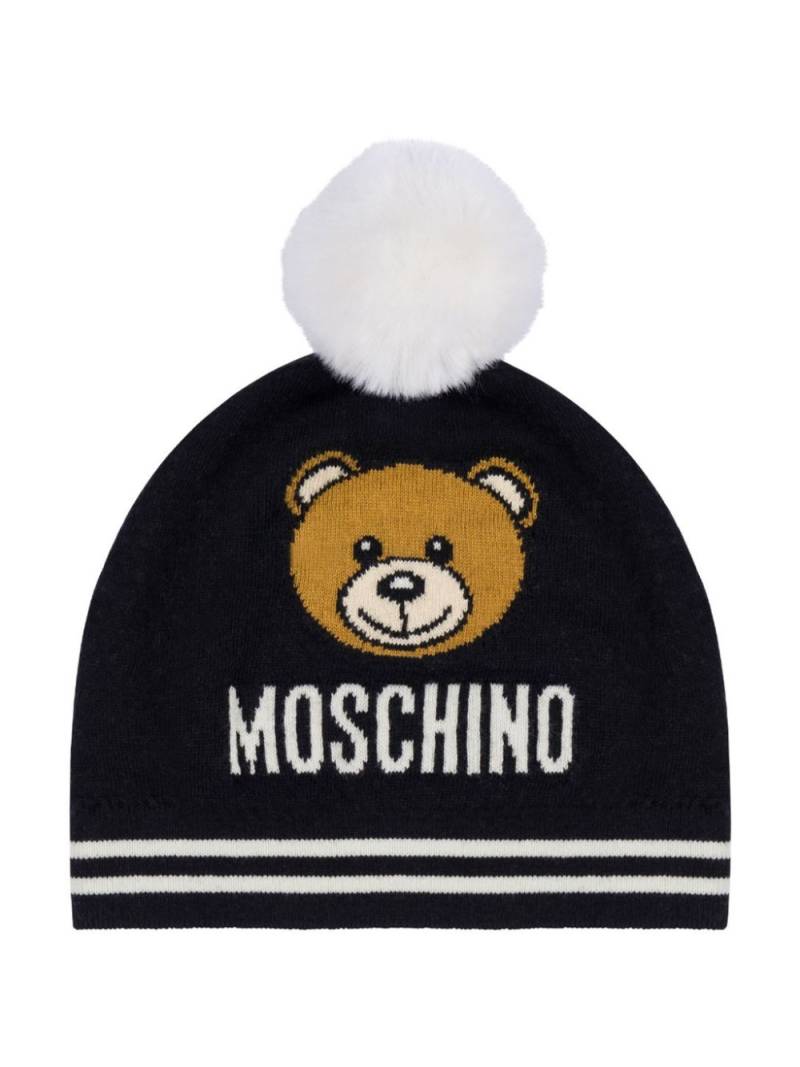 Moschino Kids Teddy Bear-print knitted beanie - Black von Moschino Kids