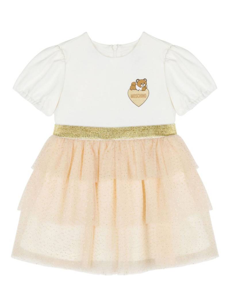 Moschino Kids Teddy Bear-print ruffle dress - White von Moschino Kids