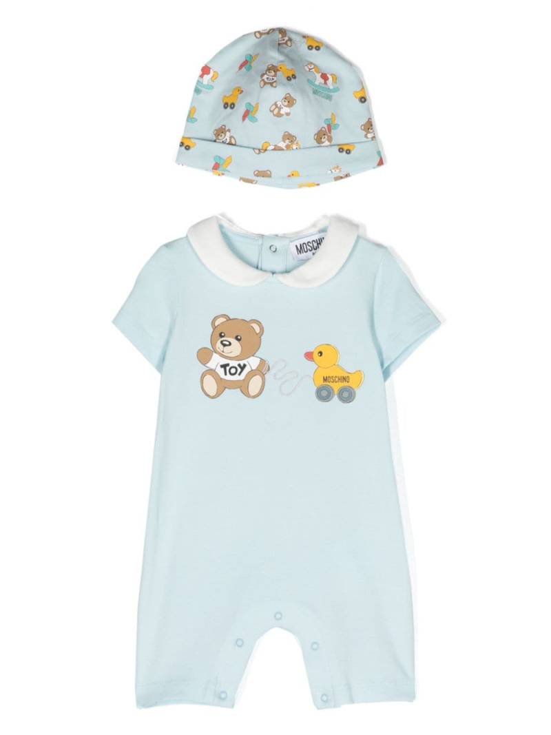 Moschino Kids Teddy Bear-print shorties and beanie set - Blue von Moschino Kids