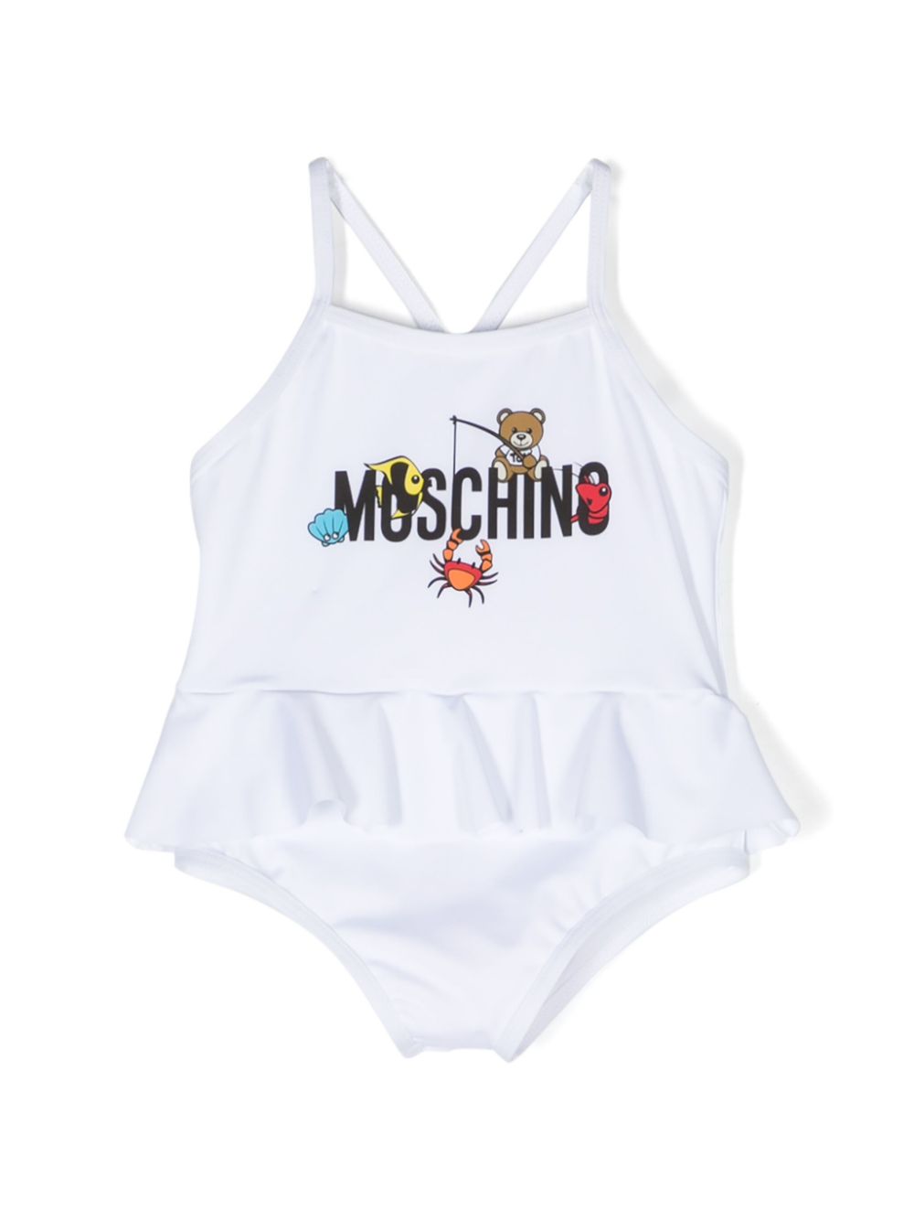 Moschino Kids Teddy Bear-print skirt swimsuit - White von Moschino Kids