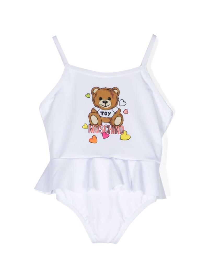 Moschino Kids Teddy Bear ruffled swimsuit - White von Moschino Kids