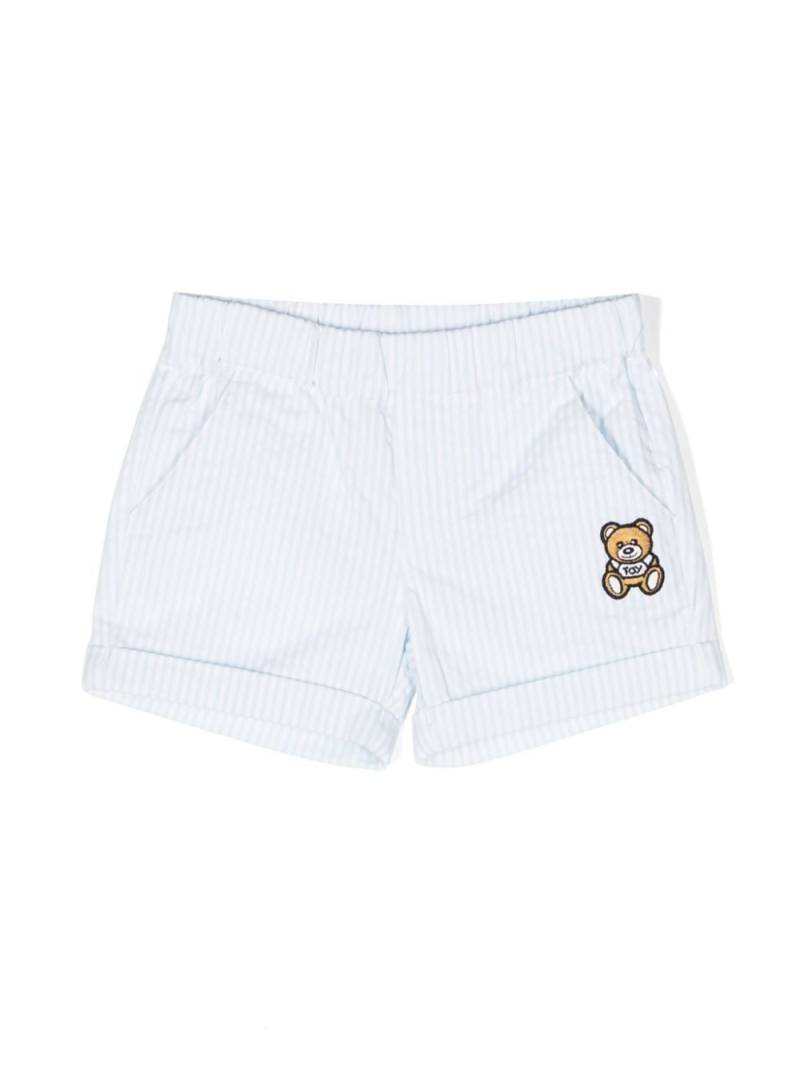 Moschino Kids appliqué-logo striped shorts - Blue von Moschino Kids