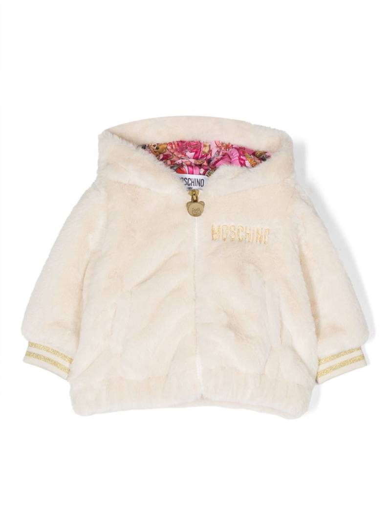 Moschino Kids brushed hooded zip-up jacket - White von Moschino Kids